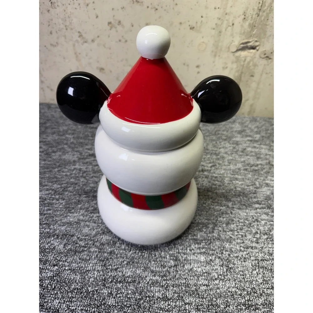 Disney Mickey Mouse Snowman Ceramic Holiday Cookie Jar Canister Zrike Brands 10